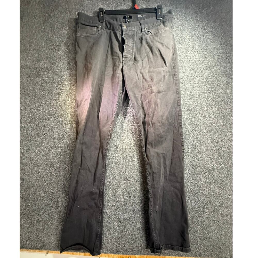 H&M Men's Dark Gray Black Faded Slim Fit Button Fly Jeans Size 33 Regular